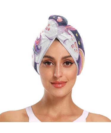 A Beautiful Unicorn Heart Hair Towel 2 Pack Super Absorbent Hair Drying Towel Quick Dry Hair Turbans Head Towel with Button Twisty Wrap for Women Girls