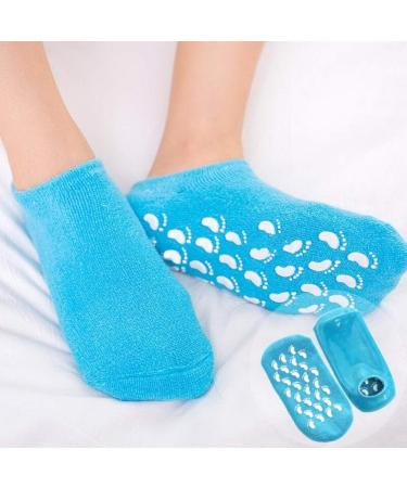 Soft Gel Moisturizing Socks for Dry Cracked Skin - 2 Pairs Infused with Essential Oils and Vitamins - Day and Night Care (Blue Pink) - Buy Online on GoSupps.com