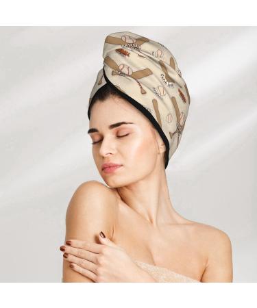 Hand Drawn Baseball Microfiber Hair Towel - Soft Super Absorbent Quick Dry Hair Wrap for Women with Long Curly & Thick Hair - Buy Online on GoSupps.com