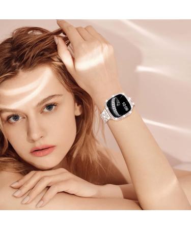 V-MORO Compatible with Fitbit Sense 2/Versa 4 Bands for Women with Protective Case Cover Luxurious Bling Diamond Stainless Steel Strap Replacement for Fitbit Versa 4/Sense 2-Rose Gold - Buy Online on GoSupps.com