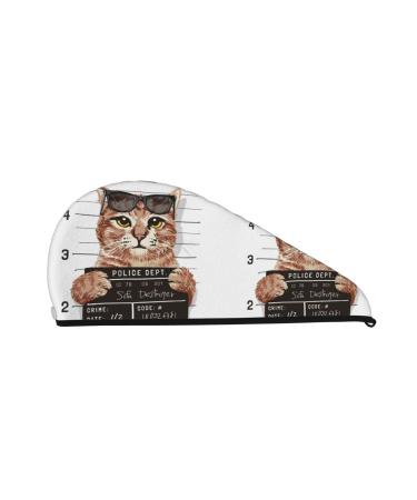 Cat Holding Mugshot Sign Microfiber Hair Towel Soft Super Absorbent Hair Towel Wrap for Women Coral Velvet Quick Dry Hair Cap for Long Curly and Thick Hair