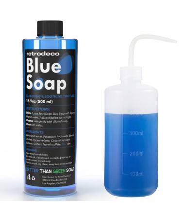 RetroDeco Ultra Concentrated 16.9oz Tincture of Blue Soap USP: Makes 1.3 Gallons of Blue Soap with XL 16.9oz Squeeze Bottle For Skin and Piercings  Better Than Green Soap