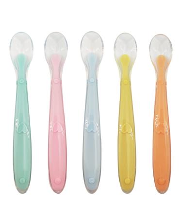 5Pcs Baby Spoons Multicolor Weaning Spoons Baby Feeding Spoons Silicone Baby Spoon Baby Soft Spoons for Infant Weaning and Toddlers Learning to Use Cutlery (5 Colors)