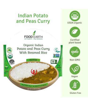Food Earth Organic Potato & Peas Curry with Rice - Ready to Eat Indian Meal, Gluten-Free, Pack of 6 - Buy Online on GoSupps.com
