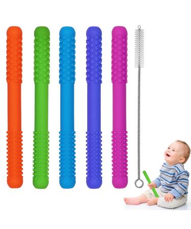 Hollow Teething Tubes Toys for Babies Girls and Boys (5 Pack), Silicone Baby Teether Toy Tube for Infants with Nursing Biting Chewing, Chew Straws for Toddlers 6-12 Months Style A