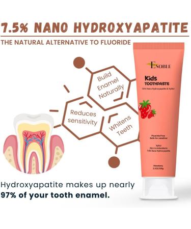 Enoble Kids Toothpaste Fluoride Free Natural Toothpaste for Kids Toddlers & Babies with 7.5% Nano-Hydroxyapatite and Xylitol for Enamel Strengthening Strawberry Flavor 3.5 oz - Buy Online on GoSupps.com