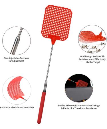 Olakin Extendable Fly Swatter - Effective Insect Pest Control for Flies & Mosquitoes (Red) - Shop Internationally - Buy Online on GoSupps.com