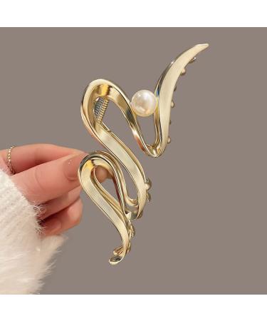 Gold Wave Pearl Hair Clip - Luxury Snake Design for Women | Irregular Acrylic Claw Clip for Thick/Thin Hair | Stylish Hair Accessory for Girls - Buy Online on GoSupps.com