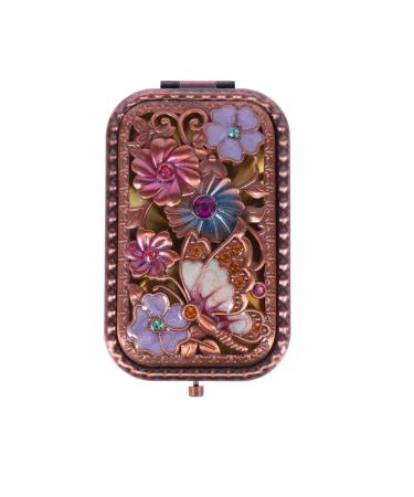LEORX Compact Mirror Antique Butterfly Flower Mirror Foldable Double Sided Metal Makeup Mirror for Women