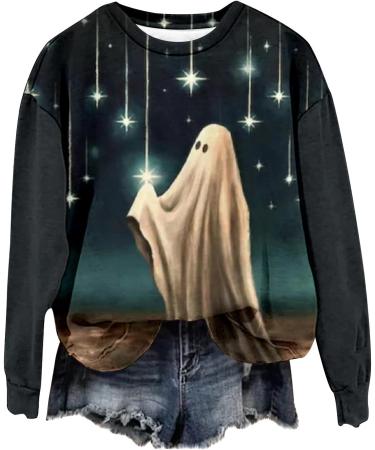 Yihaojia Halloween Shirts Women Long Sleeve Funny&Scary Blood/Ghost Graphic Novelty Costume Crewneck Blouse Top Tees Navy#56 Medium - Buy Online on GoSupps.com