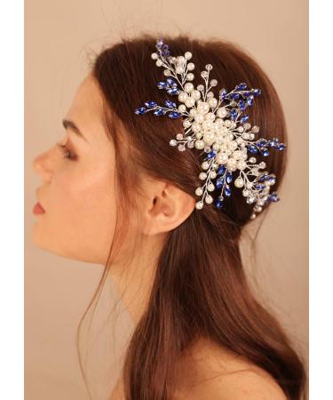 Deniferymakeup Wedding Bridal Pearl Hair Comb Vintage Something Blue Hair Accessory Updo Hair Jewelry for Women and Girls (Blue) - Buy Online on GoSupps.com