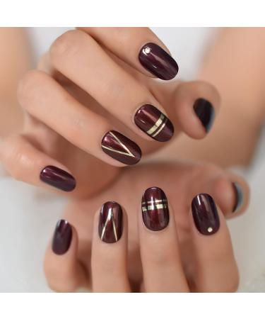 Short Glossy Oval Dark Red Press On Nails Full Cover Acrylic False Nail Art Tips With Adhesive Sticker for Women - Buy Online on GoSupps.com