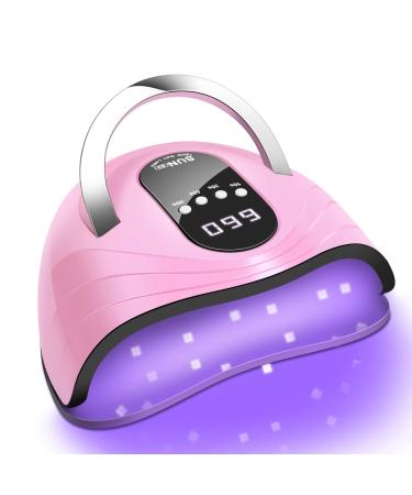UV LED Nail Lamp 120W Professional Nail Dryer UV Light for Nails  4 Timers Settings Automatic Sensor Fast Curing Gel Polish Lamp with Portable Handle and Large Space (Pink)