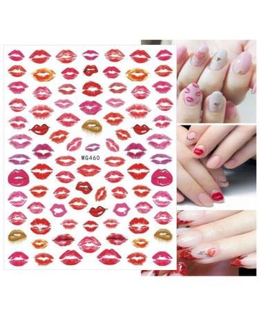 Valentines Day Nail Art Stickers - 3D Self-Adhesive Love Heart Lip Decals, Red Lip Series - 6 Sheets - Buy Online on GoSupps.com