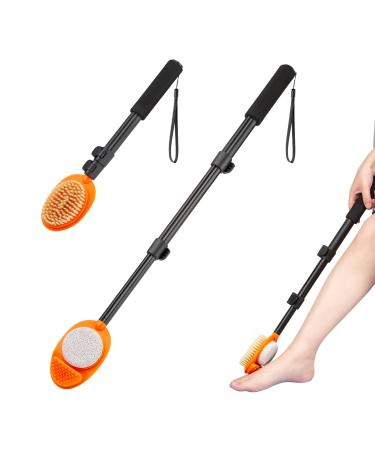 Foot Scrubber with Pumice Stone 3 in 1 Adjustable Aluminum Tube 15 -28 Shower feet Dead Skin Remover Foot Cleaning Brush for Seniors Elderly Disabled Men and Women