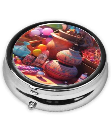 Colorful Ceramic Beads Portable Metal Pill Box | 3-Compartment Travel Organizer for Small Pills - Buy Online on GoSupps.com