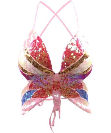 Belly Dance Crop Top for Women - Butterfly Sequin Holder Top Strappy Backless Bandage Tank Perfect for Parties & Clubwear - Buy Online on GoSupps.com