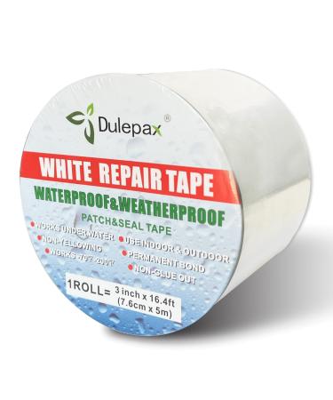 Dulepax White Repair Tape.Waterproof Patch and Seal Tape,Tent Repair Tape,RV Awning Repair Tape,Tarp Repair Tape Etc.3 x 16.4ft 3"x16.4ft