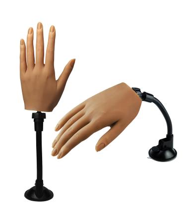 Silicone Practice Hand for Acrylic Nails, Flexible Female Mannequin Life Size Practice Hand with Stand for Nail Practice Nail Art Tool (3#-Left hand)