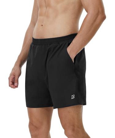 Roadbox Men's 5 Inch Running Athletic Quick Dry Shorts with Pockets for Workout Gym Exercise Black Medium