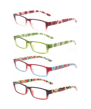 Kerecsen 4 Pack Reading Glasses for Women Men Spring Hinge Ladies Readers Multicolor 1.75 x