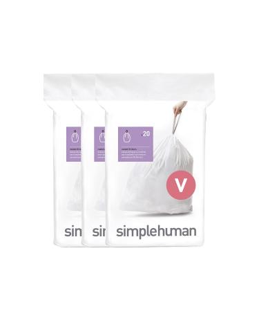 simplehuman Code V Custom Fit Drawstring Trash Bags in Dispenser Packs, 60 Count, 16-18 Liter / 4.2-4.8 Gallon, White White 60 Count (Pack of 1) Trash Bags