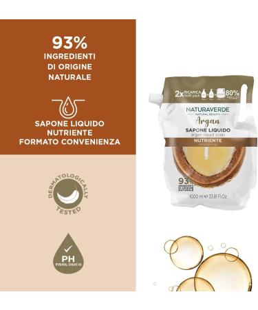  Naturaverde Naturaverde | Natural Beauty Argan Liquid Soap Refill Liquid Hand Soap Hand Soap Face Soap Hand Soap Refill Liquid Hand Soap Cleansing Nutritious 1000ml - Buy Online on GoSupps.com
