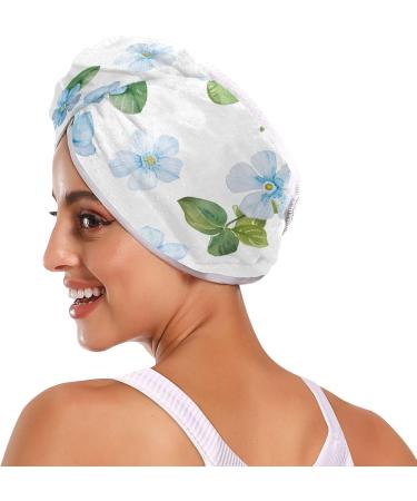 Beautiful Blue & White Flowers Hair Towel 2 Pack | Super Absorbent Quick Dry Hair Turbans for Women & Girls - Buy Online on GoSupps.com