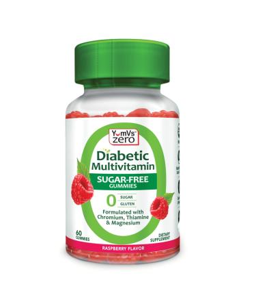 YumVs Diabetic Multivitamin Gummies | Sugar Free Diabetes Supplement Vitamins for Women & Men | Chromium  Thiamine and Magnesium | Natural Raspberry Flavor Chewables - 60 Count 60 Count (Pack of 1)