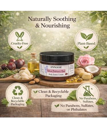 Annoor Kokum Patchouli Rose Body Butter Cream | 3 Oz | Enriched with Rose Hydrosol Kokum Butter Shea Butter Almond Oil Ginger Vitamin E and Vitamin B5 | Deeply Hydrating and Softening Cream - Buy Online on GoSupps.com