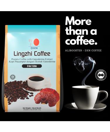 Alibooster DXN Coffee 3 in 1 LIGHT UNSUGARED - Quick and simple coffee - Ganoderma Reishi lingzhi - 20 bags x 21 grams - Buy Online on GoSupps.com