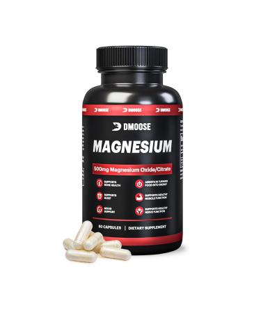 DMoose Magnesium Supplement for Men and Women - Magnesium Citrate Mineral Capsules for a Healthier You - Support Better Sleep with The Best Vegan Friendly 500mg Magnesium Oxide Capsules
