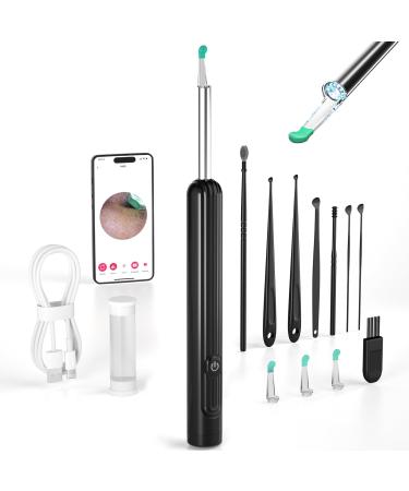 Ear Wax Removal Tool Camera Ear Cleaner with Camera Ear Wax Removal Kit with 1296P Camera Ear Cleaning Kit Ear Camera Otoscope with Light for iPhone iPad Android Phones - Black