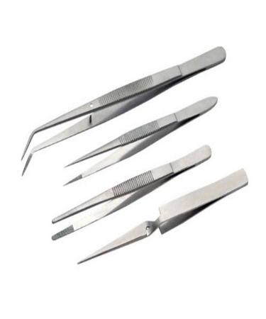 Szco Supplies 4-Piece Craftsmen Tweezers Set  Silver (100371)