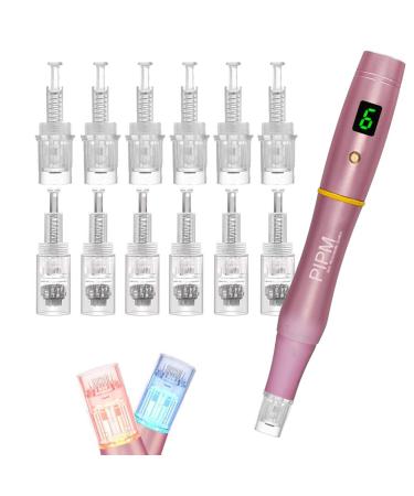 PIPM Microneedling Derma Pen Kit Professional with 12Pcs Needles Cartridges for Face Skin Hair Microneedle Dermapen Machine A690