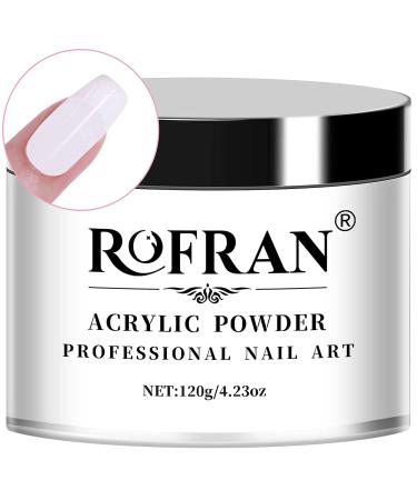 ROFRAN White Acrylic Nail Powder 4.23oz Professional Acrylic Nail System Large Capacity Nail Art Powder for Nail Extension,Acrylic Powder Odor-Free and Long-Lasting, No Needed Nail Lamp Curing