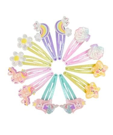 12 pieces of hair clips mermaid butterfly hair accessories hair ripe girls glitter cute hair clips for girls birthday rainbow flowers hair accessory for children mermaids