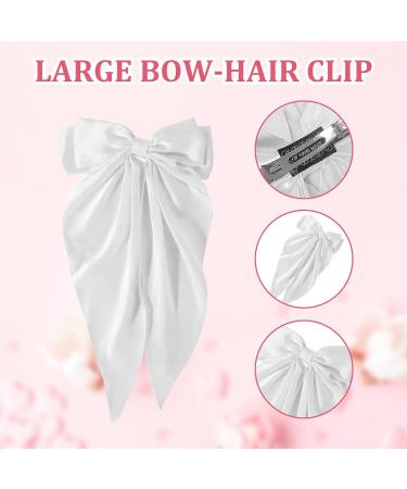 FEXPDL White Bow Hair Clip 2 Pcs Hair Bows for Women Bow Clips with Long Silky Satin Hair Slides Solid Color Bowknot Hairpin Hair Barrettes Scrunchies Accessories(White) - Buy Online on GoSupps.com