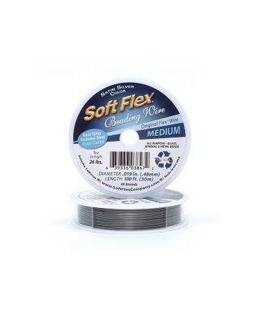 Soft Flex Kink Resistant Knot Tying Hypoallergenic Jewelry Making Wire, 49 Strand Braided Stainless Steel Beading Wire .019 Medium Diameter 100 ft Satin Silver Nylon Color Coating 100 Feet Satin Silver