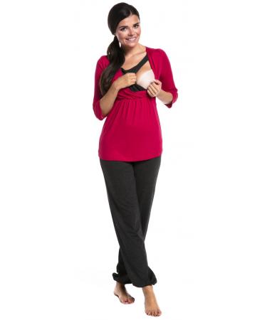 Zeta Ville - Women's Maternity Breastfeeding Layered Pyjamas Pregnancy - 060c 8 Raspberry & Graphite Melange