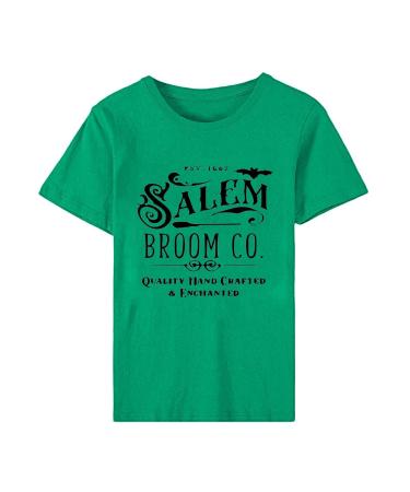Yihaojia Salem Short Sleeve Shirt Casual Halloween Tee Shirt Vintage Funny Crewneck Pullover Teshirt Top Green#20 XX-Large