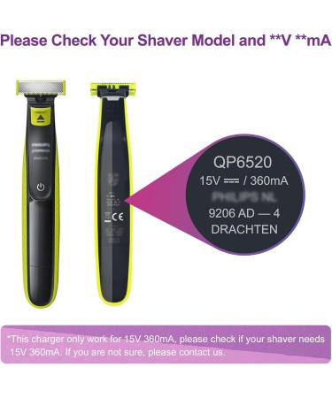 15V Philips One Blade Charger QP2630 QP6510 QP6520 for Philips Norelco HQ8505 Multigroom 5000 7000 Bodygroom Aquatouch Sensotouch Smarttouch All-in-One 7900 Philips Shaver Charger(Not for QP2520) - Buy Online on GoSupps.com