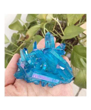 Natural Crystal Rough Crystal Natural Blue Angel Aura Crystal Cluster Electroplating Titanium Coating Quartz Cluster Stone (Size : 120-140g)