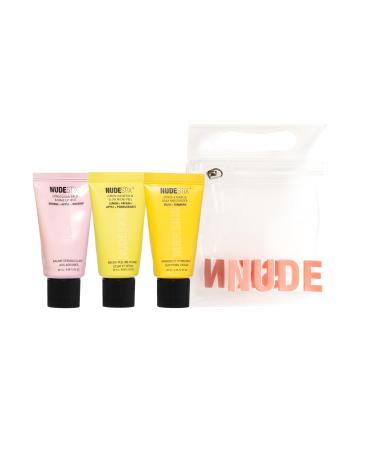 Nudestix 3-Step Citrus Renew Set for Makeup Travel-Size Skincare Kit with Cleansing Balm Exfoliator & Moisturizer/Primer