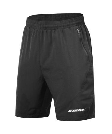 Souke Sports Men's 2 in 1 Workout Running Shorts 7" Quick Dry Gym Athletic Shorts Liner Zipper Pockets Black Medium