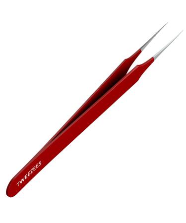 Ingrown Hair Tweezers | Pointed Tip | Red | Precision Stainless Steel | Extra Sharp and Perfectly Aligned for Ingrown Hair Treatment & Splinter Removal For Men and Women | By Tweezees 1 Count (Pack of 1)