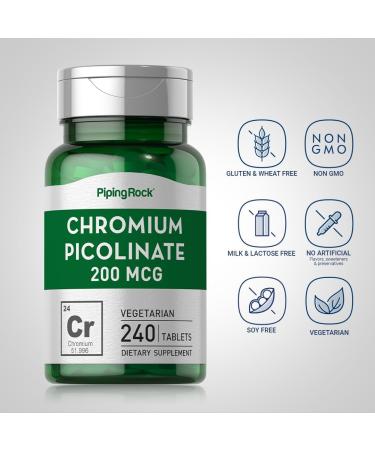 Chromium Picolinate 200mcg | 240 Tablets | Trace Mineral Supplement - Vegetarian, Non-GMO, Gluten-Free | Piping Rock - Buy Online on GoSupps.com