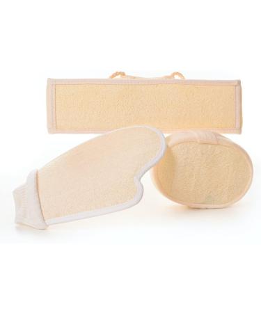 3 Pack Natural Loofah Exfoliating Sponge Set - Eco-Friendly & Biodegradable Shower Luffa Sponge with Hand Strap, Exfoliating Glove, and Back Scrubber - Buy Online on GoSupps.com