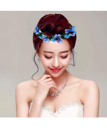 Lurrose Bohemia Floral Wreath Bridal Headband Decorative Garland Simulation Flower Crown for Festival Wedding Blue Sky-blue - Buy Online on GoSupps.com