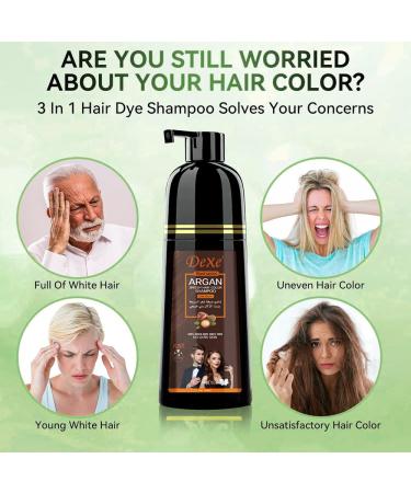 Instant Black Hair Dye Shampoo for Gray Coverage - Ammonia Free Herbal Ingredients 3 in 1 Permanent Color for Men & Women - 420ML Dark Brown - Buy Online on GoSupps.com